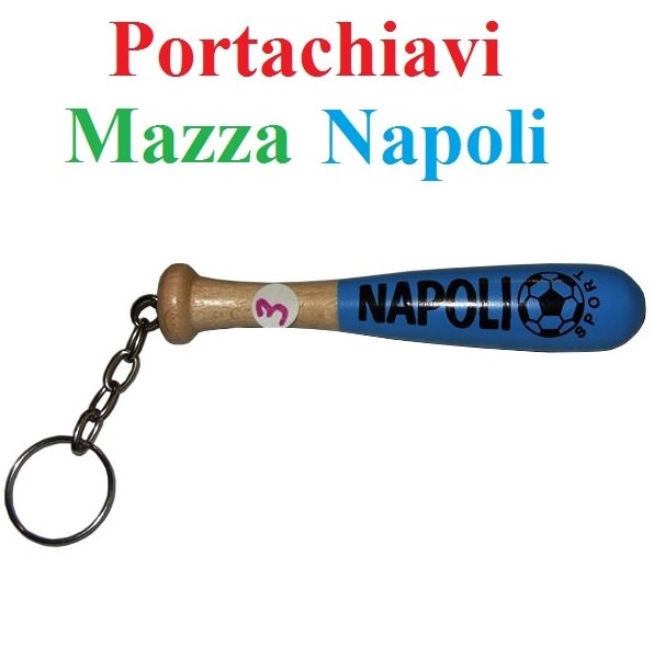 Portachiavi mazza napoli in legno - mini mazza da baseball in legno con portachiavi squadra di calcio napoli.