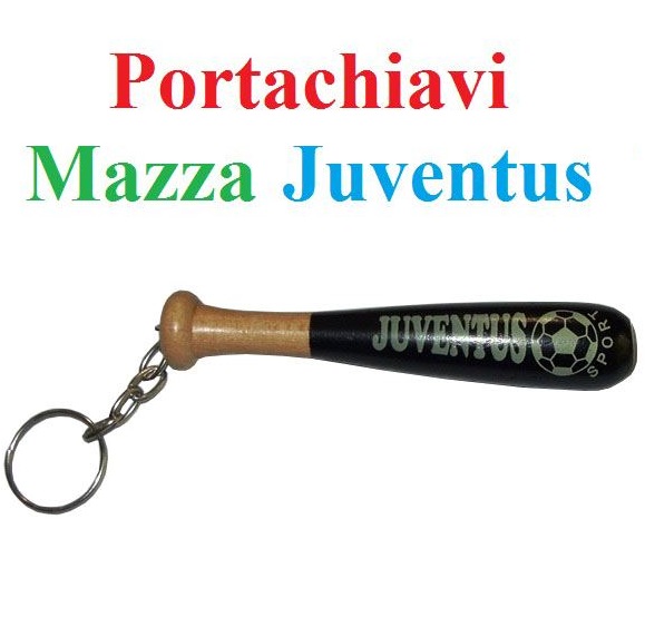 Portachiavi mazza juventus in legno - mini mazza da baseball in legno con portachiavi squadra di calcio juve.