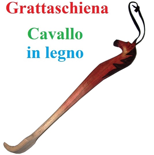 Grattaschiena cavallo in legno intagliato e dipinto a mano da collezione.