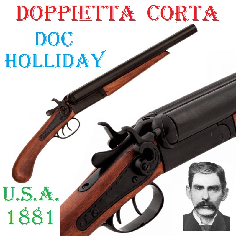 Doppietta corta 1881 doc holiday da collezione -  replica storica inerte di fucile americano a 2 colpi lupara coach gun del far west  del 1868.