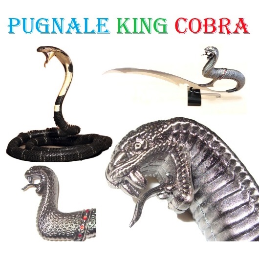 Pugnale king cobra - coltello fantasy da collezione con serpente ed espositore da tavolo.