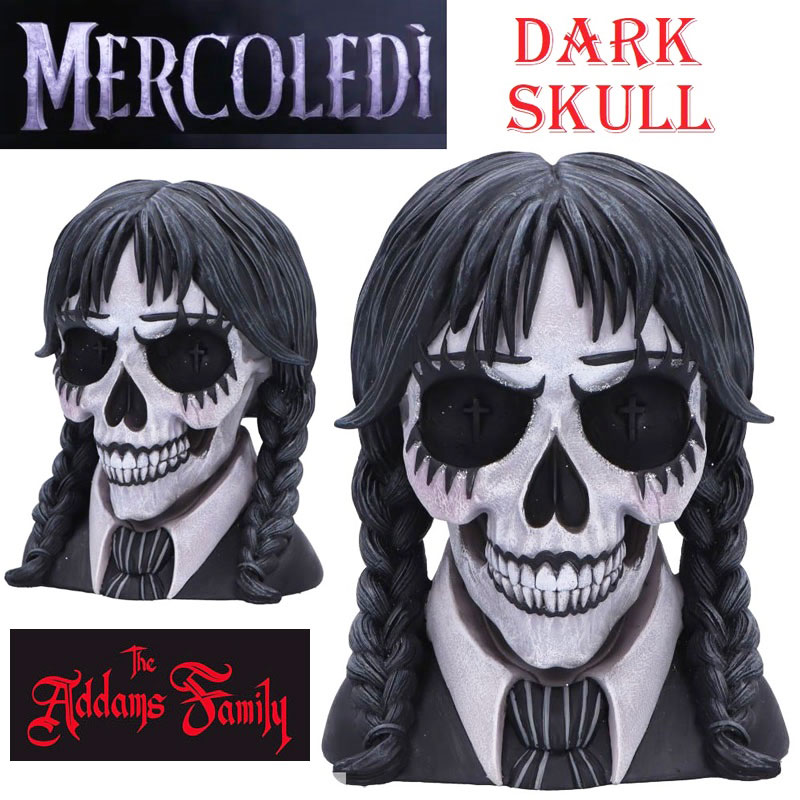 Teschio umoristico dark skull da collezione - soprammobile ornamentale a forma di cranio di mercoled� addams.