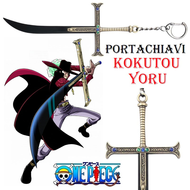 Portachiavi spada kokutou yoru di drakul mihawk da collezione - mini spada fantasy ornamentale notte della spada nera di occhi di falco della serie anime e manga one piece.