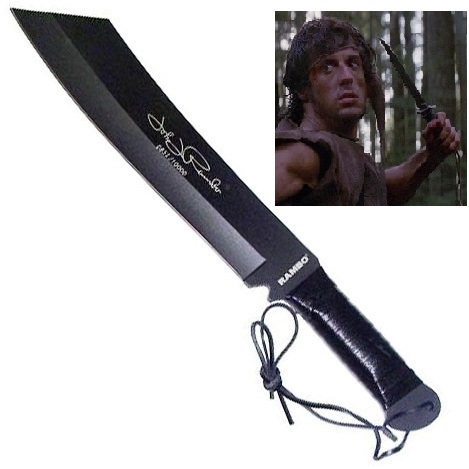 Macete rambo iv (quattro) deluxe - coltello machete con fodero e lama decorata con la firma john rambo del film omonimo.