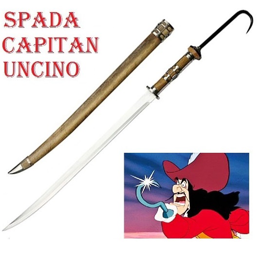 Spada capitan uncino per cosplay - sciabola pirata fantasy da collezione con fodero .