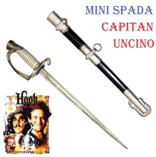 Mini spada capitan uncino con fodero - miniatura da collezione di spada pirata fantasy del film hook.