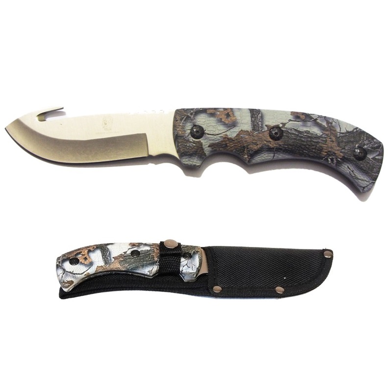 Coltello da caccia wnt con lama per scuoiare pelli e fodero - coltello scuoiatore full tang con impugnatura mimetica invernale.