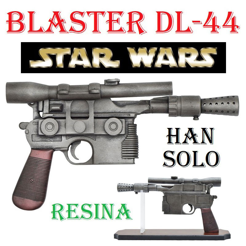 Pistola blaster dl-44 di guerre stellari per cosplay - arma laser fantasy ornamentale in resina da collezione con espositore da tavolo di han solo della serie di film star wars.