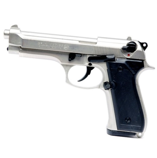 Bruni 92 nickel - pistola a salve calibro 9mm - arma da segnalazione acustica - replica smontabile della beretta 92 cromata.