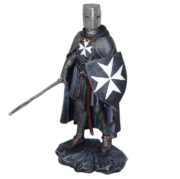 Cavaliere ospitaliero veste nera modello uno - miniatura in resina di cavaliere ospedaliero crociato con veste nera misura media - replica da collezione di cavaliere  dell'ordine dell'ospedale di san giovanni di gerusalemme delle crociate.