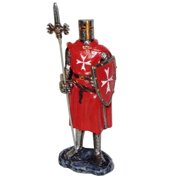 Cavaliere ospitaliero veste rossa modello uno - miniatura in resina di cavaliere ospedaliero crociato con veste rossa misura piccola - replica da collezione di cavaliere dell'ordine dell'ospedale di san giovanni di gerusalemme delle crociate.