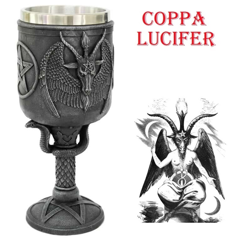 Coppa lucifer - calice fantasy da collezione con simboli satanici.