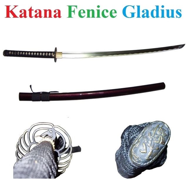 Katana fenice da combattimento di colore rosso scuro in acciaio forgiato - spada giapponese con lama di alta qualit� da pratica con hi - marca gladius.