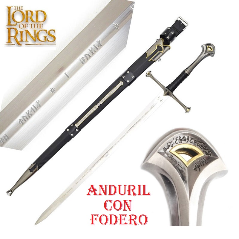 Spada anduril per cosplay con fodero e lama incisa - spadone fantasy ornamentale da collezione di re aragorn dei film il signore degli anelli .