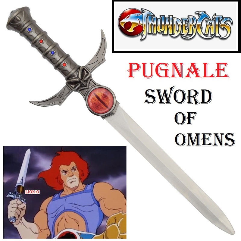 Pugnale spada dei presagi di lion-o per cosplay - coltello fantasy ornamentale sword of omens da collezione con espositore da tavolo dell'eroe della serie a fumetti e a cartoni animati thundercats.