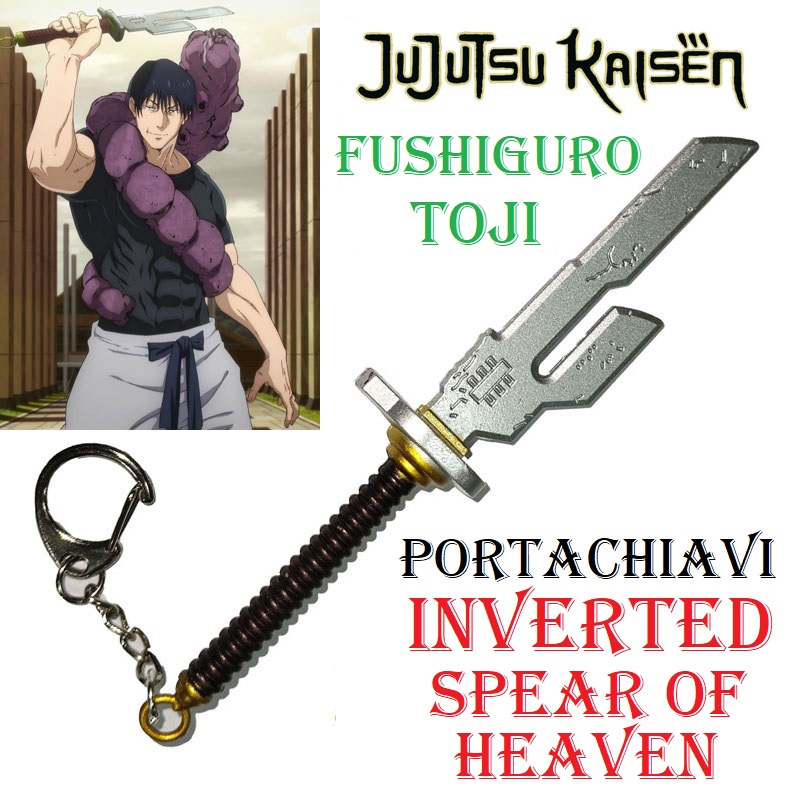 Portachiavi lancia invertita del paradiso di toji fushiguro da collezione - mini arma fantasy ornamentale ama no sakahoko dell'assassino di stregoni toji della serie anime e manga jujutsu kaisen.