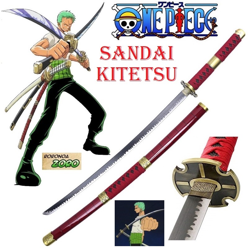 Katana sandai kitetsu per cosplay - spada giapponese fantasy da collezione terza generazione del demone penetrante di roronoa zoro della serie anime e manga one piece.