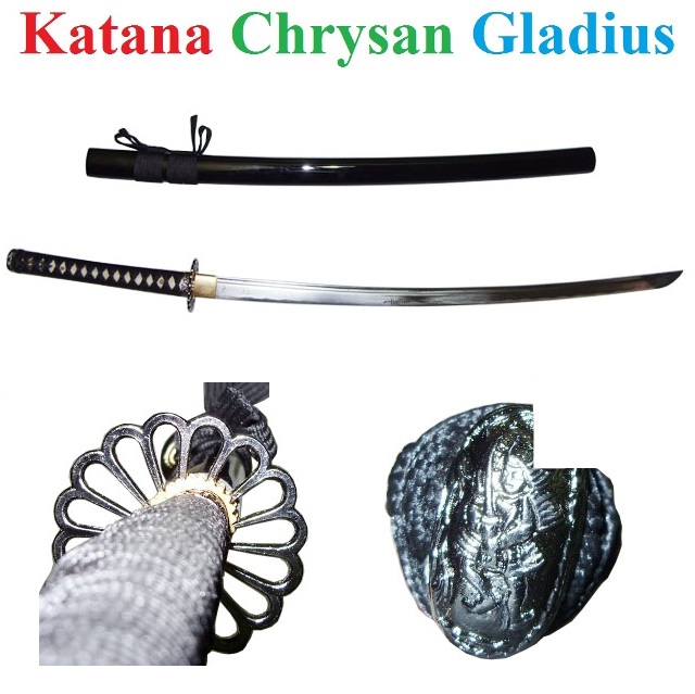 Katana chrysan da combattimento di colore nero in acciaio forgiato  - spada giapponese con lama di alta qualit da pratica con hi - marca gladius.