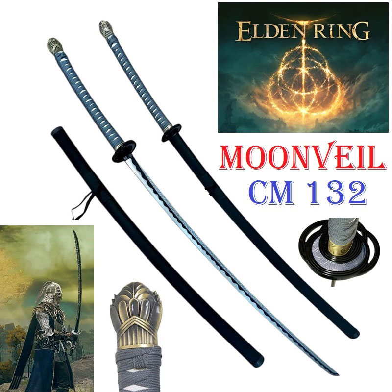 Katana moonveil per cosplay - spada magica giapponese fantasy ornamentale luna velata da collezione del videogioco elden ring.