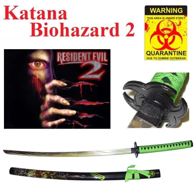 Katana biohazard 2 con lama insanguinata - spada giapponese fantasy da collezione e per cosplay dedicata al videogame resident evil.