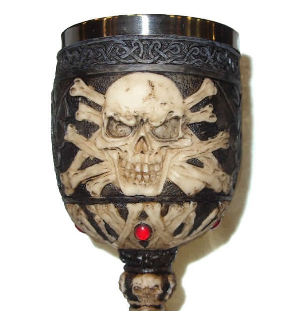 Calice della Morte modello 1 - coppa fantasy da collezione con teschi e gemme in metallo e resina