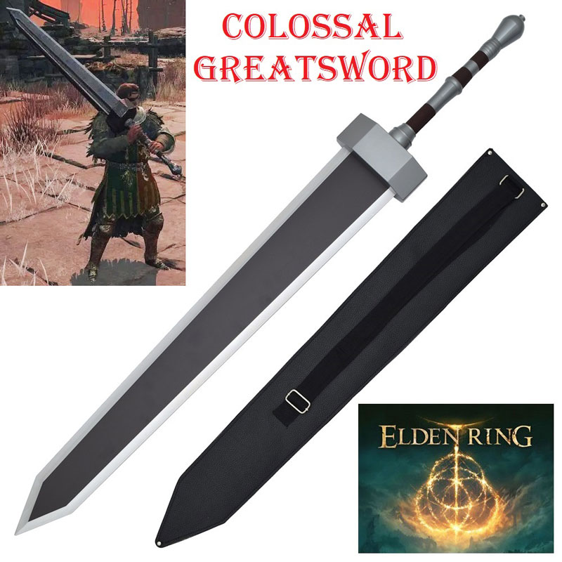 Colossal greatsword per cosplay con fodero da schiena - spadone fantasy ornamentale da collezione del videogioco elden ring.