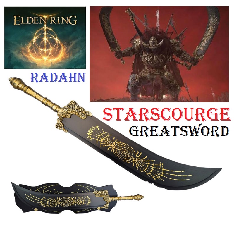 Starscourge greatsword per cosplay con espositore da parete - spada fantasy ornamentale stellaguastatrice del generale radahn da collezione del videogioco elden ring.