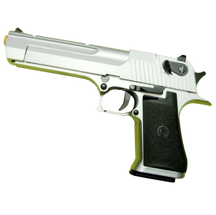 Pistola softair desert eagle silver in metal gear a co2 - pistola color argento da softair scarrellante e smontabile in metallo e abs .