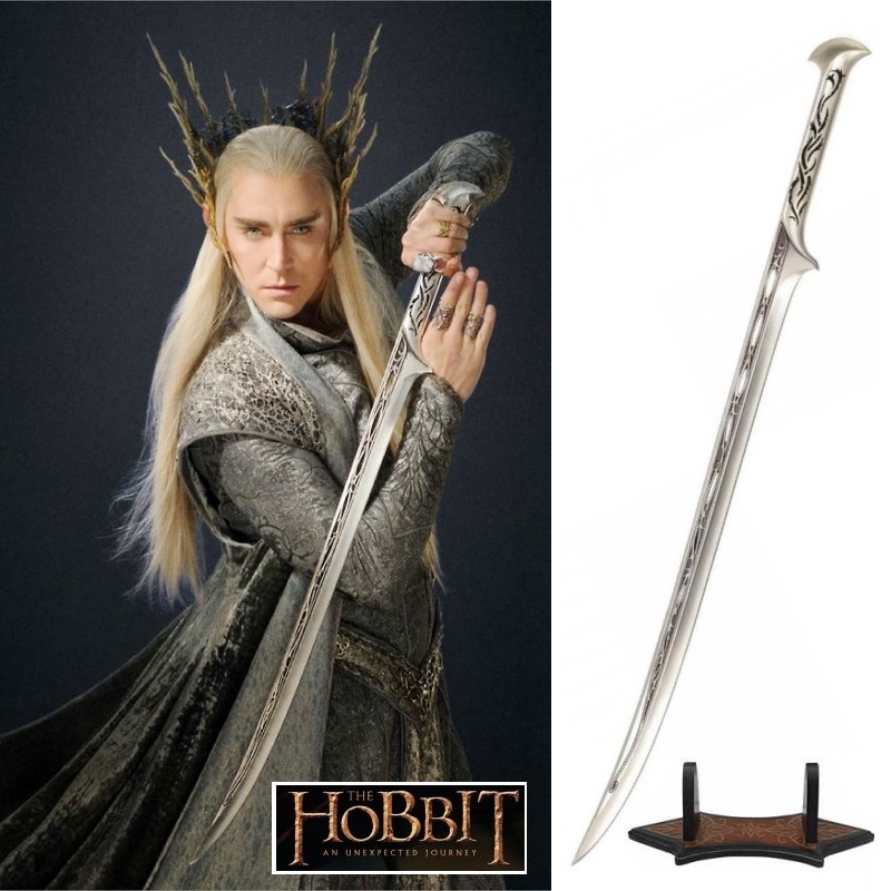 Spada di re thranduil oropherion con espositore da tavolo per cosplay - spada fantasy da collezione di re elfico dei film lo hobbit .