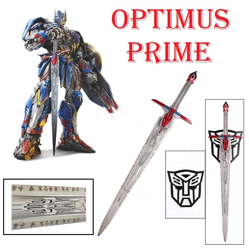 Spada autobot di optimus prime con espositore da parete - spada fantasy da collezione e per cosplay con lama incisa dei film transformers.