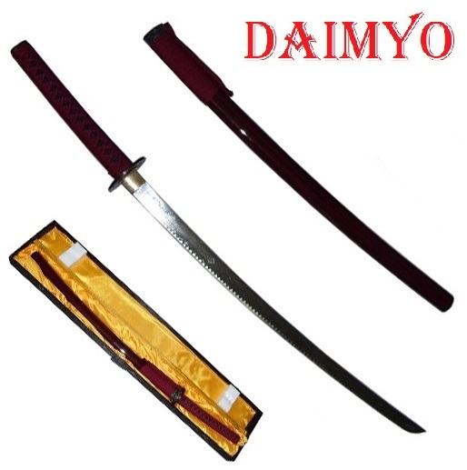 Katana daimyo da allenamento con scatola espositore - spada giapponese rossa per pratica con lama di buona qualita' e scatola espositore di colore nero.