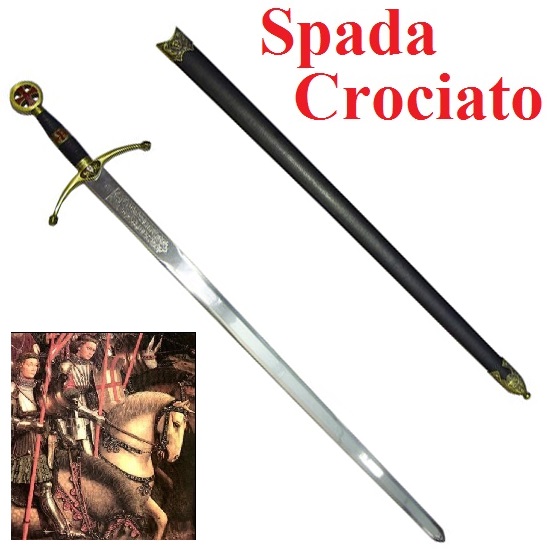 Spada da crociato modello 1 con fodero - spada storica da cavaliere crociato in acciaio spagnolo - marca gladius.