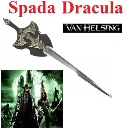 Spada di dracula con espositore da parete per cosplay - spada fantasy da vampiro per collezione dedicata al film van helsing .