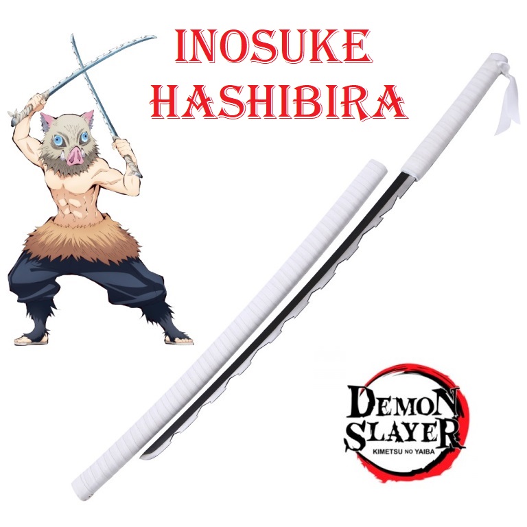 Katana nichirin ammazzademoni di inosuke hashibira per cosplay - spada giapponese fantasy da collezione con lama dentata della serie anime e manga demon slayer.