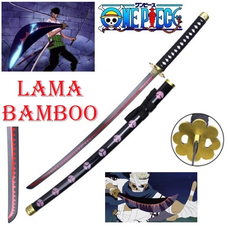 Katana shusui di zoro in bamboo per cosplay - spada giapponese fantasy da collezione in legno acqua d'autunno di roronoa zoro della serie anime e manga one piece .