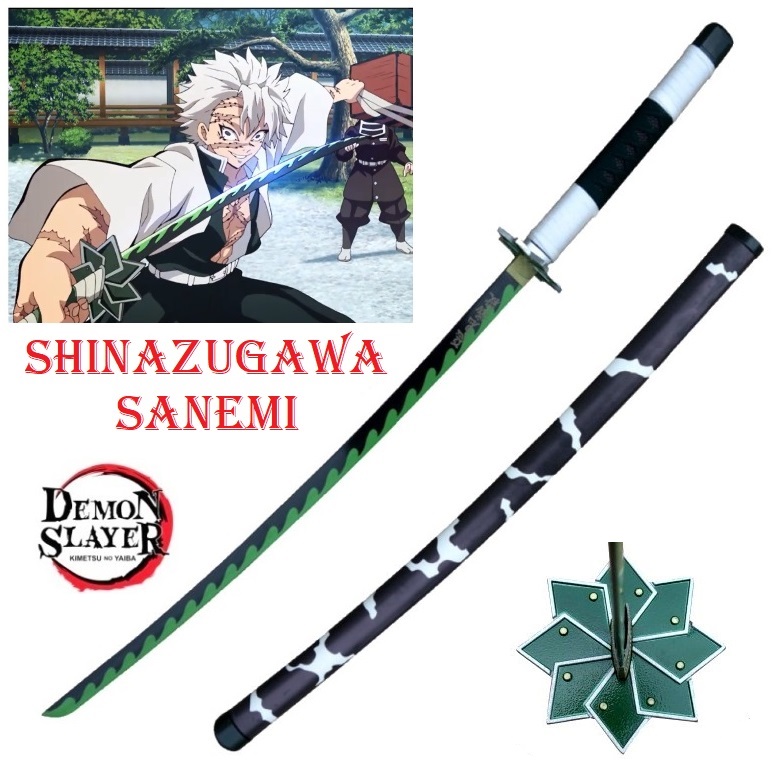 Katana nichirin ammazzademoni di shinazugawa sanemi per cosplay - spada giapponese fantasy da collezione del pilastro dei venti della serie anime e manga demon slayer.
