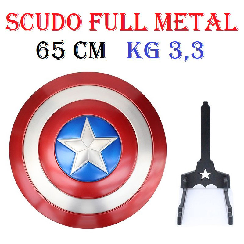 Scudo di capitan america per cosplay -  scudo fantasy ornamentale da collezione in metallo del vendicatore steve rogers con espositore da tavolo delle serie di film e fumetti marvel avengers.