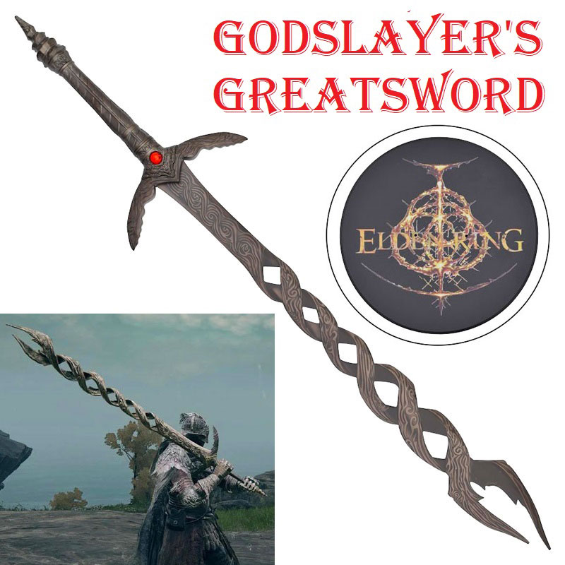 Godslayer's greatsword per cosplay con espositore da parete - spadone fantasy ornamentale ammazzadei da collezione del videogioco elden ring.