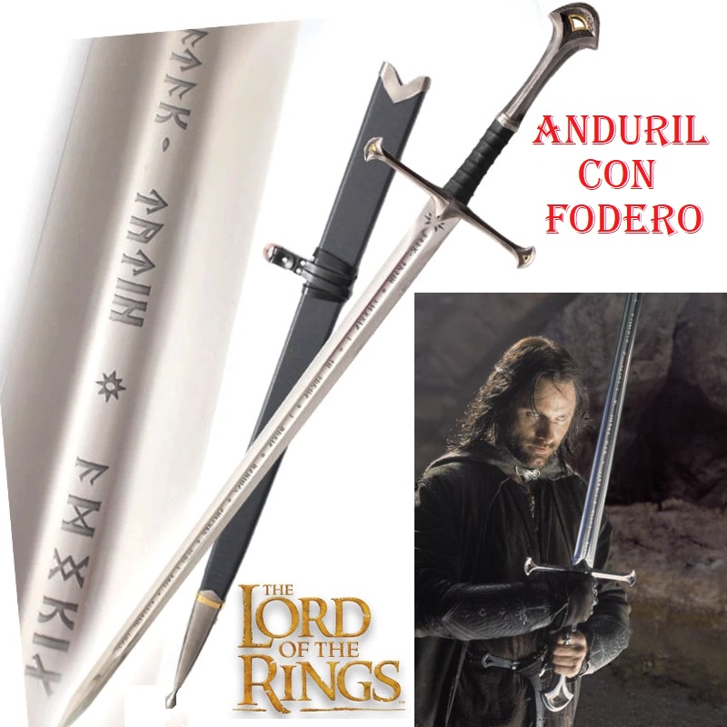 Spada anduril per cosplay con fodero e lama incisa - spadone fantasy da collezione di re aragorn del film il signore degli anelli .