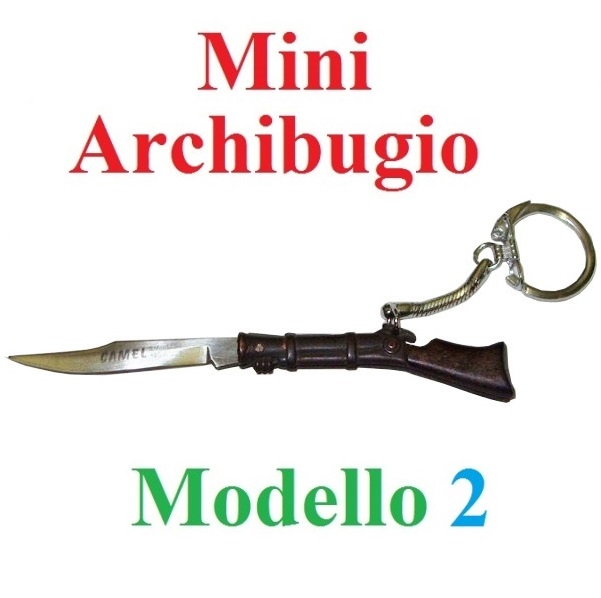 Mini coltello archibugio modello 2 - miniatura da collezione di fucile medievale con lama temperino.