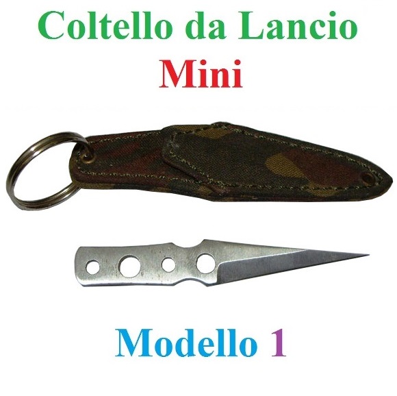 Mini coltello da lancio modello 1 con fodero - replica in miniatura di coltello da lancio da collezione con fodero mimetico.