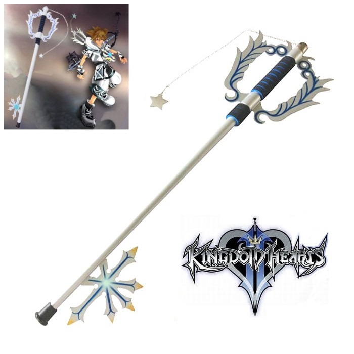 Keyblade portafortuna di sora - chiave/spada fantasy bianca full metal da collezione e per cosplay del videogioco kingdom hearts .