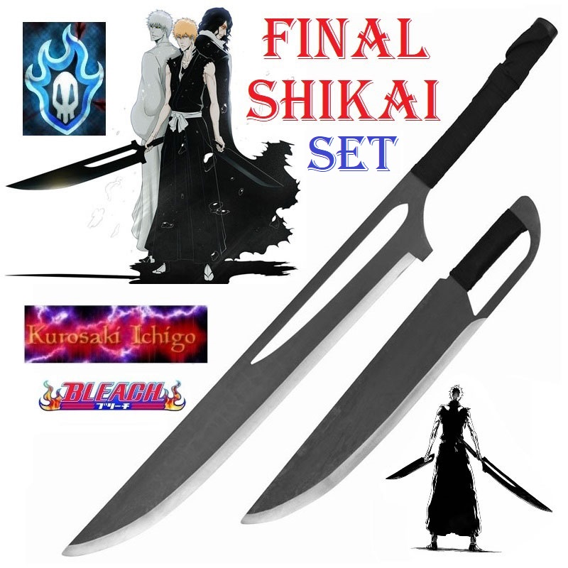 Set zangetsu fase shikai finale per cosplay - coppia di zanpakuto da collezione di ichigo kurosaki della serie anime e manga bleach - spade ornamentali fantasy luna tagliente con lama nera e fodero.