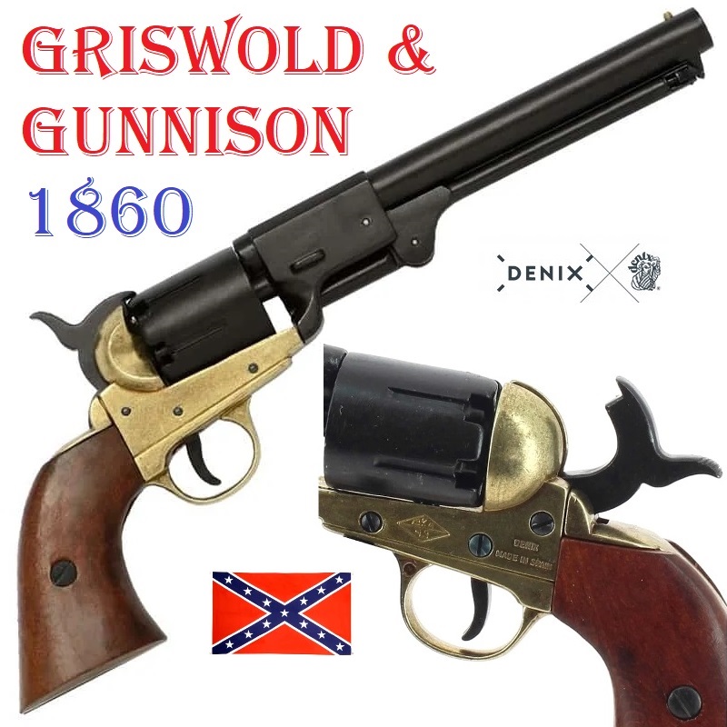 Revolver confederato griswold & gunnison 1860 da collezione - replica storica inerte di pistola sudista della guerra di secessione americana con tamburo ad avancarica in calibro 36 marca denix.