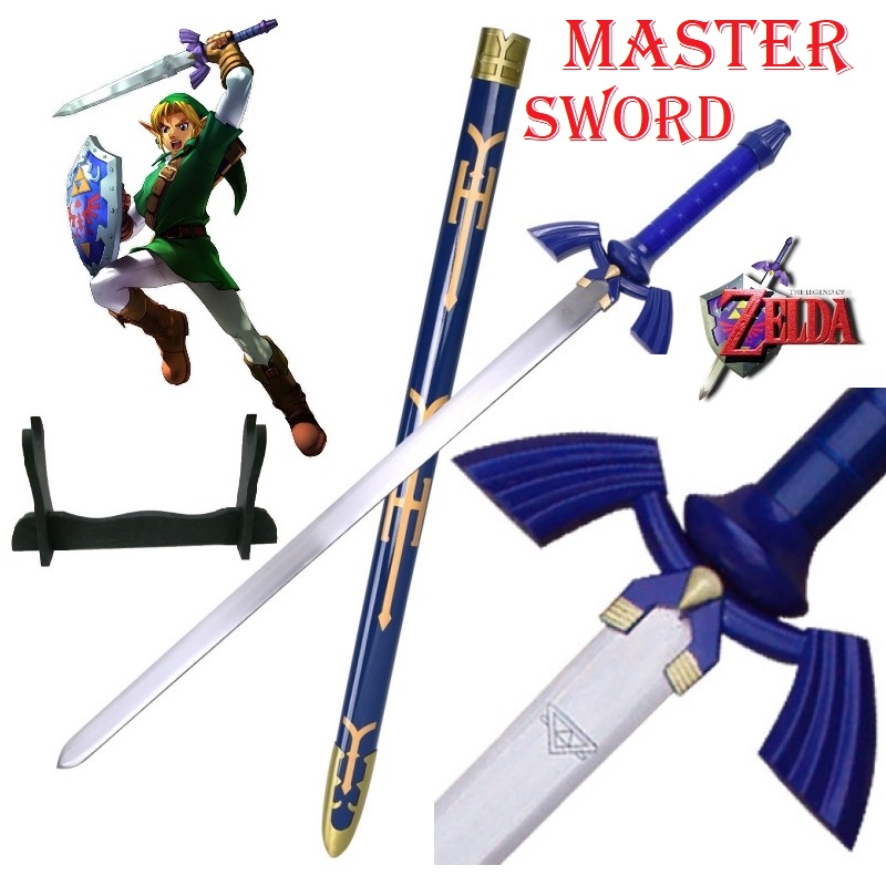 Master sword di link con fodero ed espositore da tavolo per cosplay - spada fantasy da collezione del videogioco zelda.
