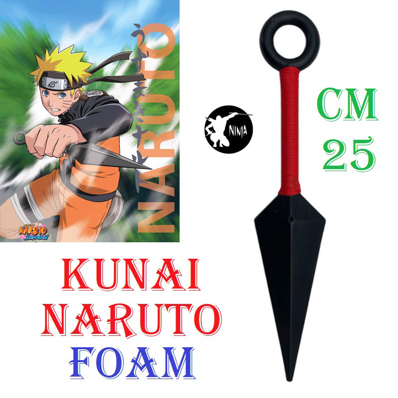 Kunai di naruto uzumaki in foam per cosplay - pugnale giapponese ornamentale da collezione in gomma di guerriero ninja della serie anime e manga naruto.