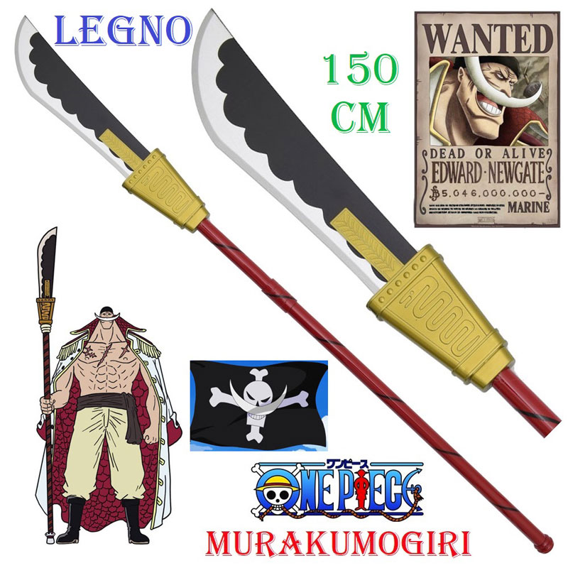 Lancia murakumogiri di barbabianca in legno per cosplay - bisento fantasy ornamentale da collezione dell'imperatore pirata edward newgate della serie anime e manga one piece .
