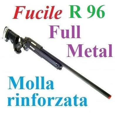 Fucile softair full metal modello r96 a molla rinforzata con calcio anatomico regolabile - fucile softair a molla modello da cecchino in metallo con calcio anatomico regolabile.