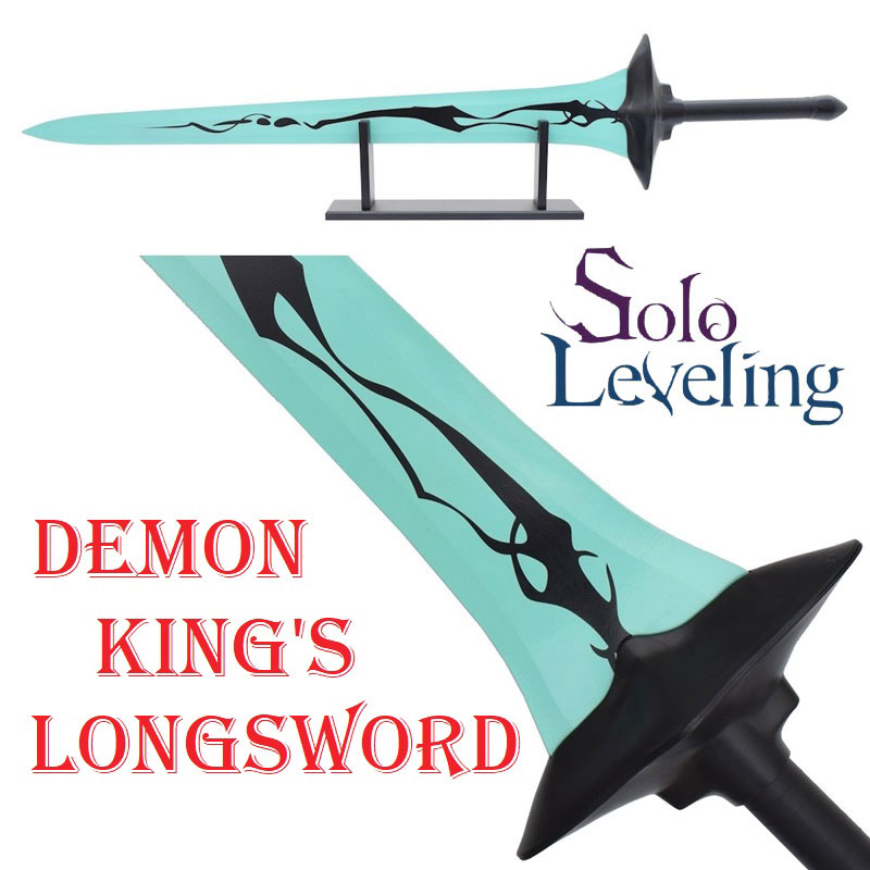Demon king's longsword di sung jinwoo con espositore da tavolo per cosplay - spada fantasy ornamentale del re demone baran da collezione della serie manga,anime e videogiochi solo leveling.