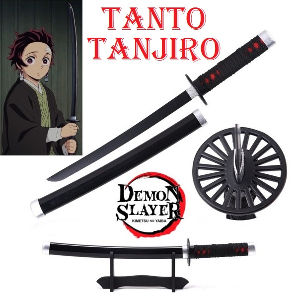 Tanto nichirin ammazzademoni di tanjiro kamado per cosplay con espositore da tavolo - pugnale giapponese fantasy da collezione con lama nera della serie anime e manga demon slayer.